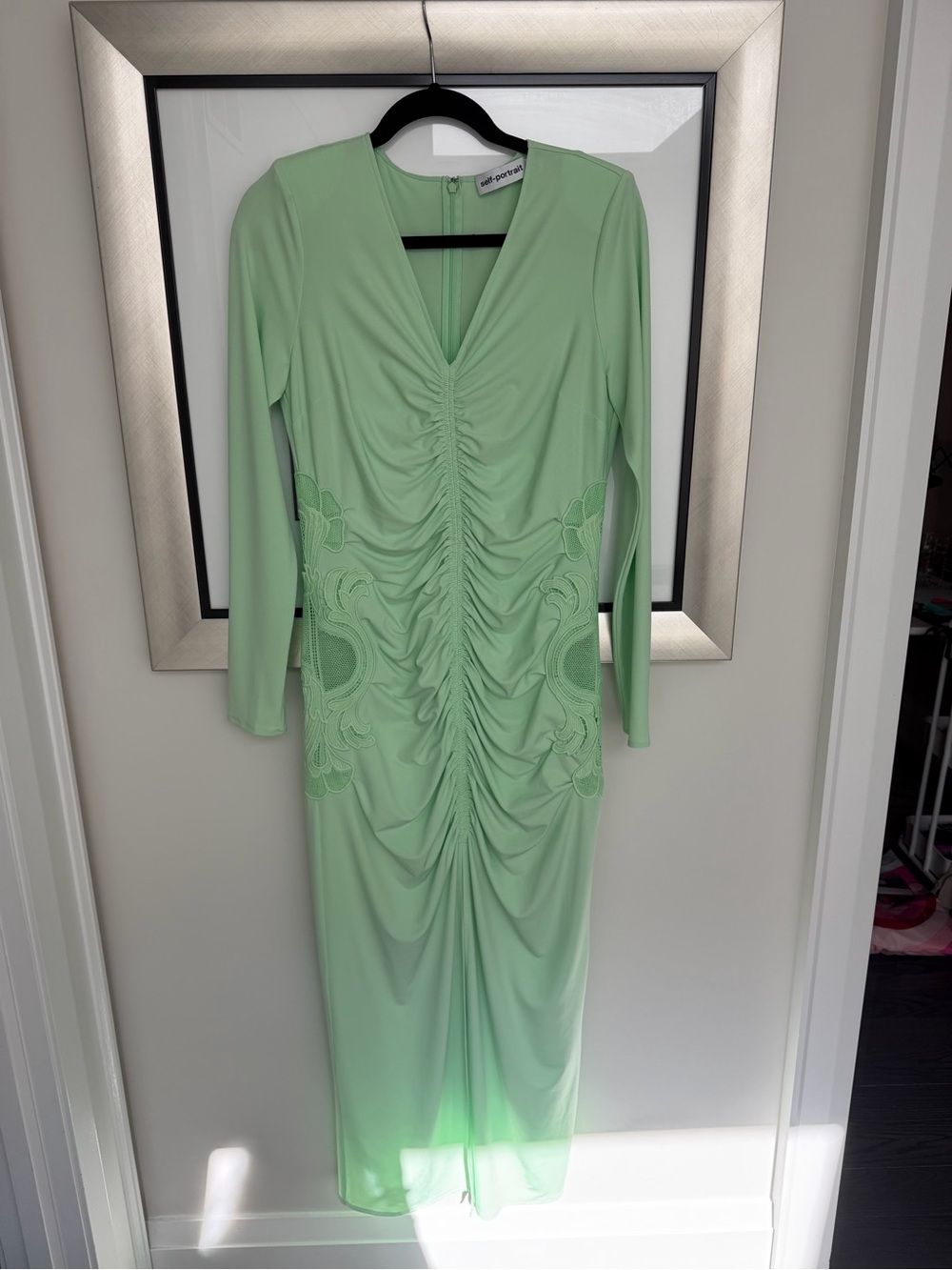 Self-Portrait stunning mint green jersey midi dress with center slit